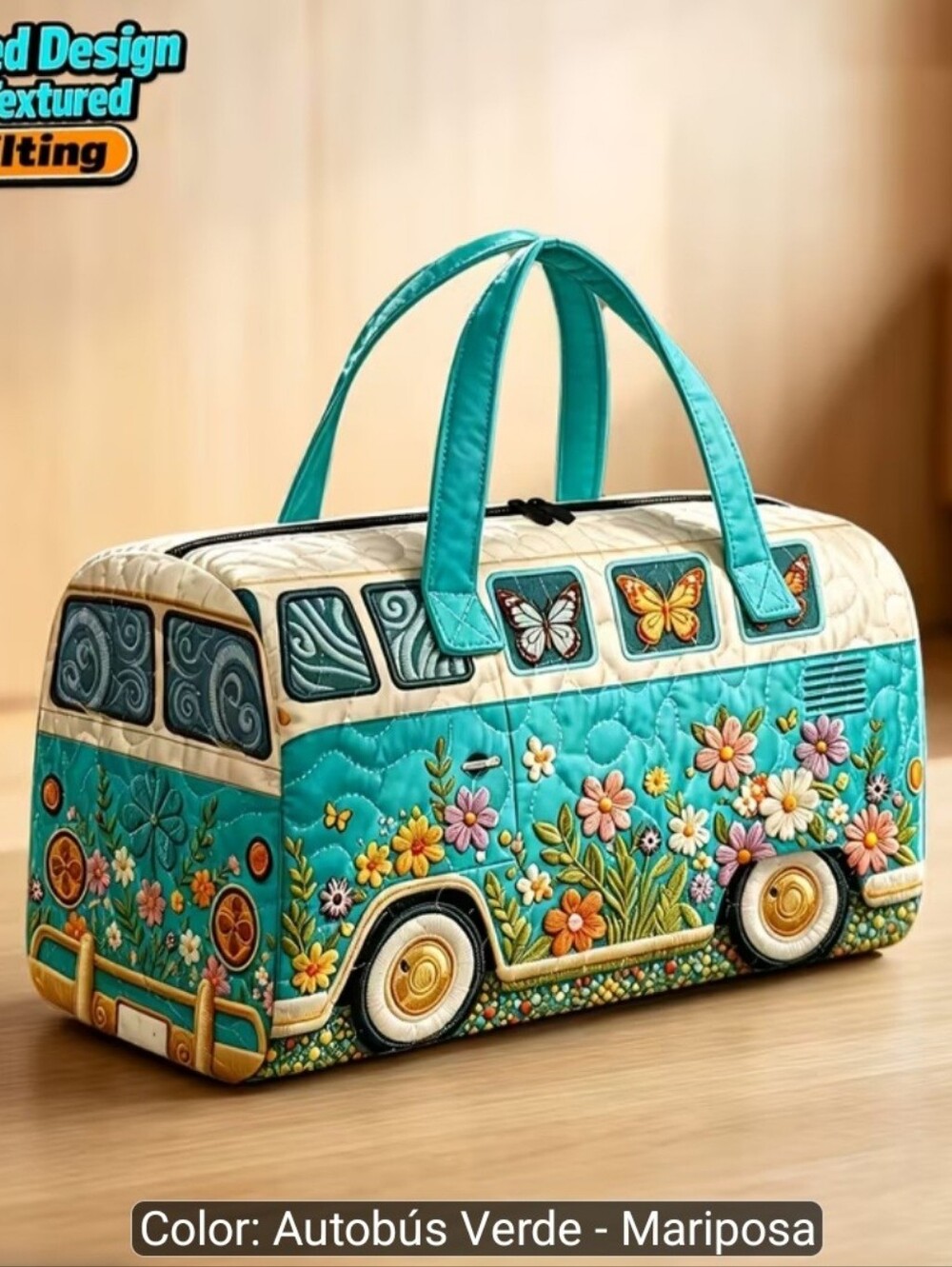 Floral Butterfly Teal Quilted Bus Tote Bag